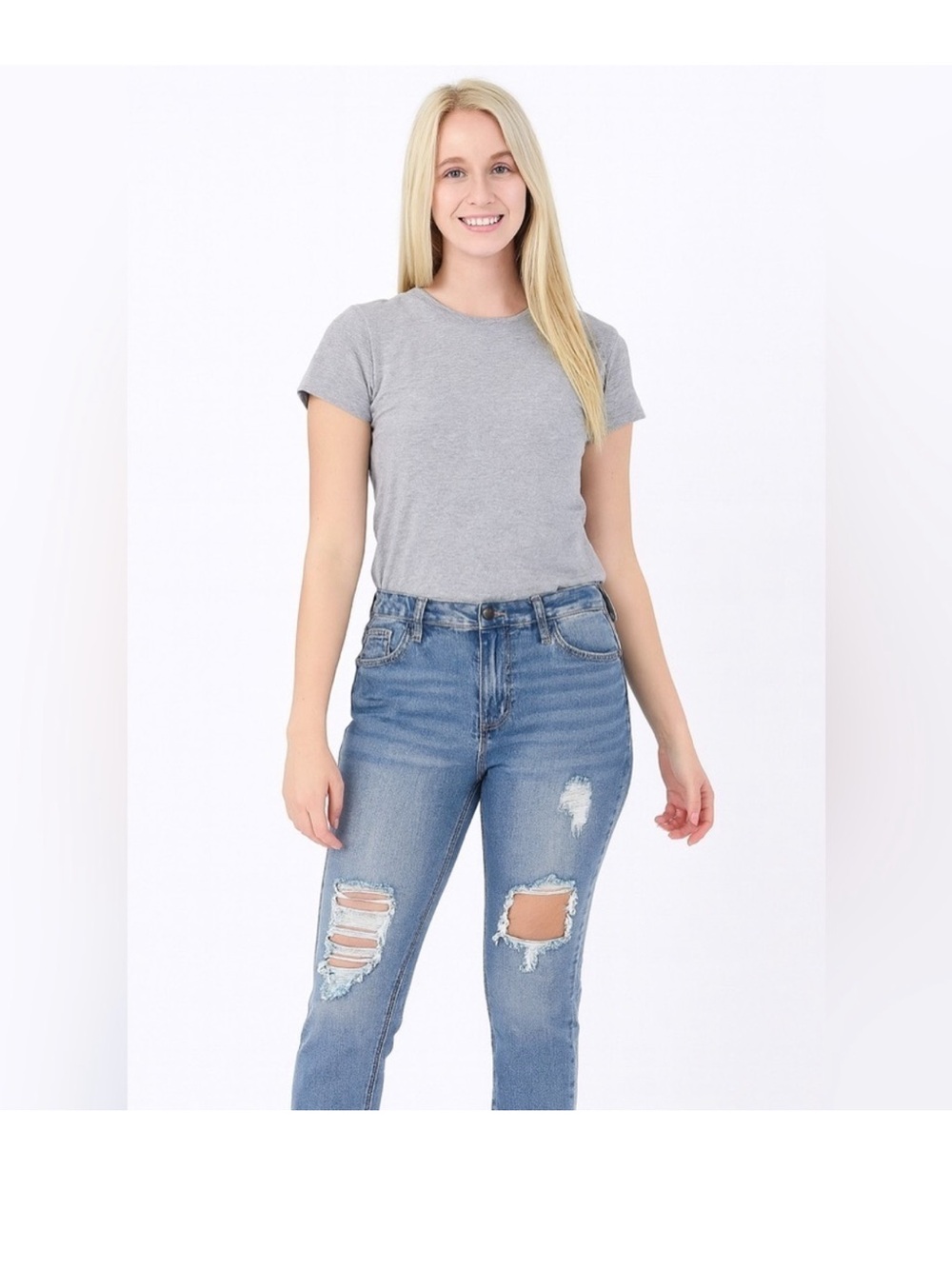 Ripped Light Blue Boyfriend Jeans - Casual Relaxed Fit